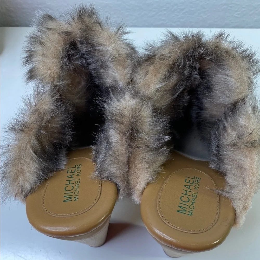 Clearance! Michael Kors‎ Tan Fur-Lined Studded Platform High Heel Mules Sz 9.5